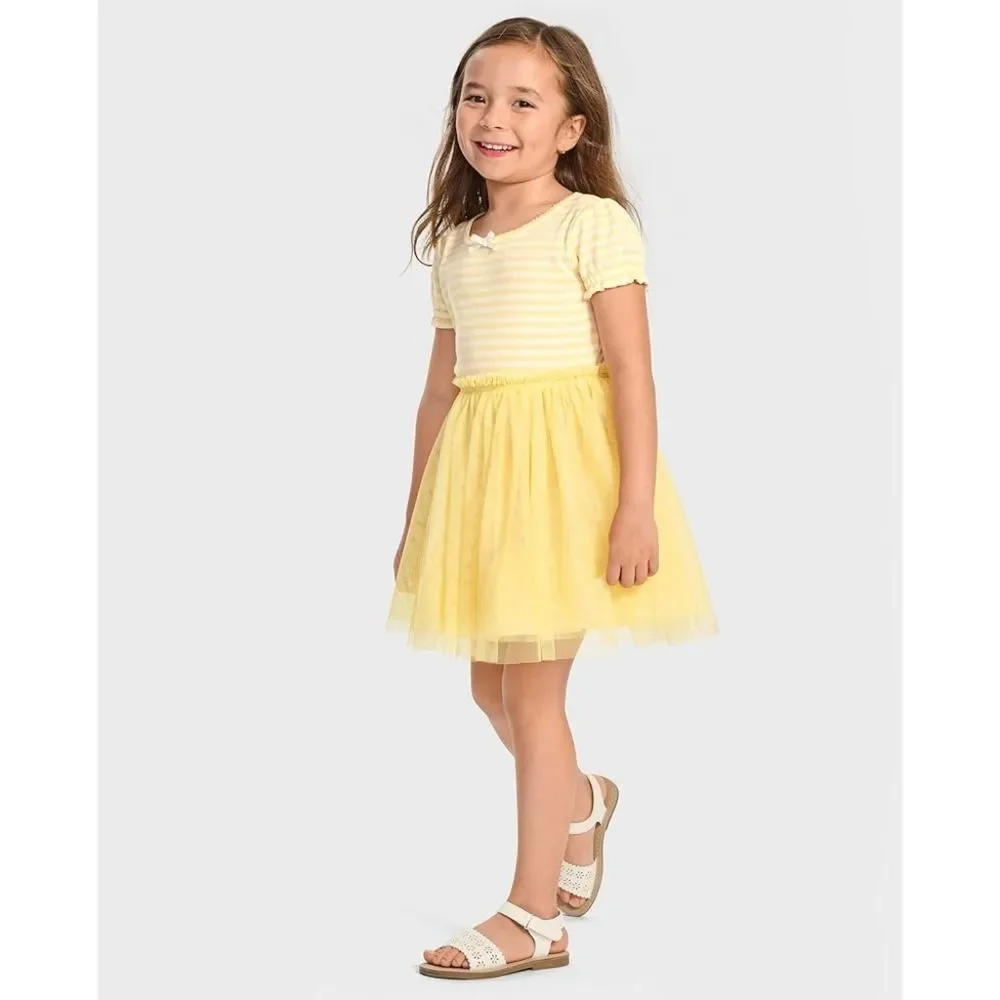 Gymboree Girls Yellow & White Striped Tulle Bow Dress Size 12 NEW with Tags